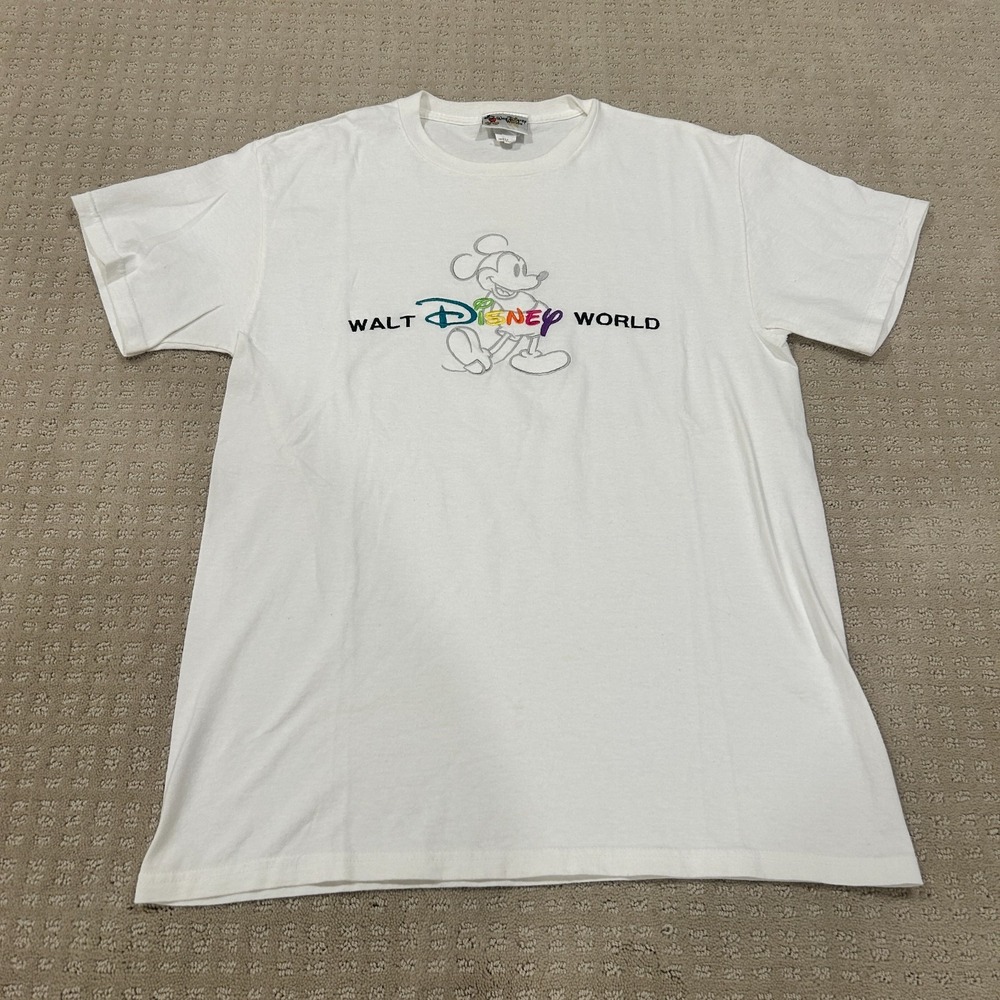 Vintage Walt Disney World Embroidered T-Shirt Adult Medium Made in USA Mickey